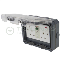 Socket double 240V/13A IP66 with RCD protection
