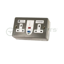 Socket switched double 13A DP metal clad active RCD