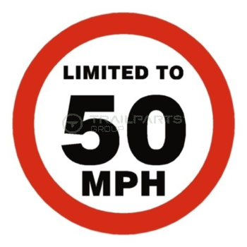 Limited to 50mph circular warning sticker 100 x 100mm