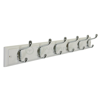 Coat hook rail white timber with 6 hooks 685mm