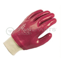 Red PVC contract wrist gloves large (x12 pairs)