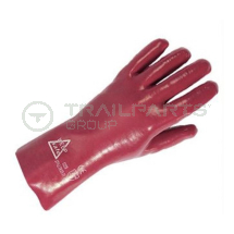 Red PVC contract forearm gloves large (x12 pairs)