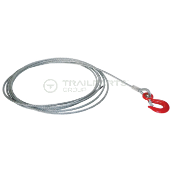 Winch cable c/w hook 8mm x 7.5m (breaking strain 4200kg)